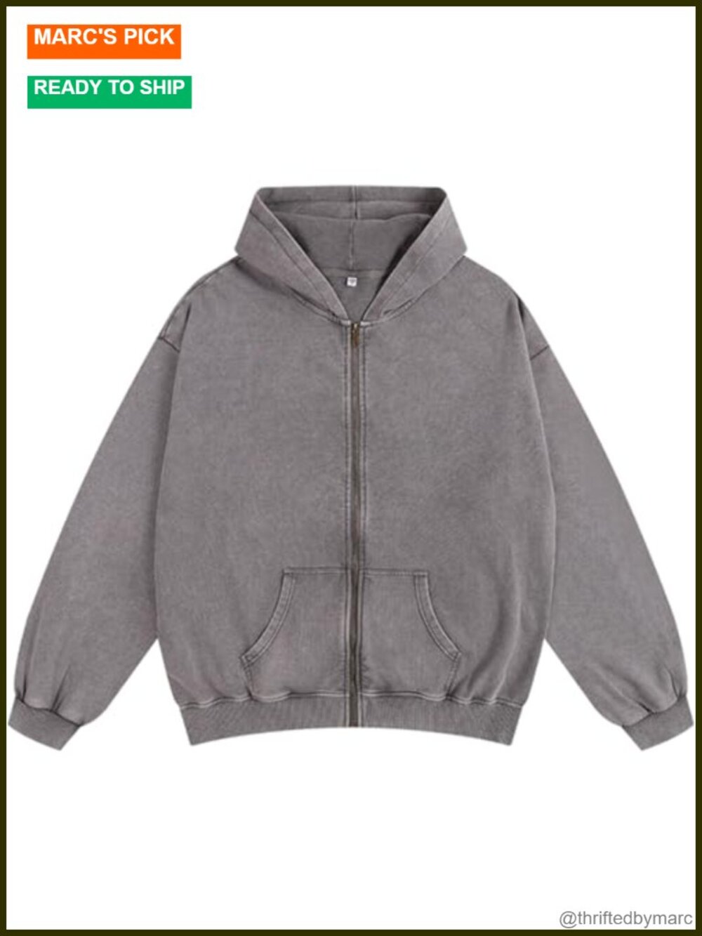 Vintage Acid Wash Zip Up Hoodie Distressed Baggy Cotton Jacket